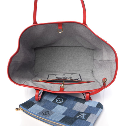 Louis Vuitton Denim Damier Monogram Patchwork Neverfull Blue Rouge 6 of 12