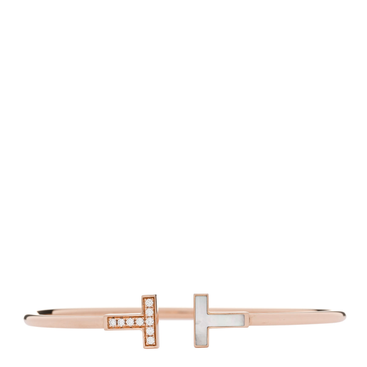 Tiffany 18K Rose Gold Diamond Mother of Pearl T Wire Bracelet 1 of 4