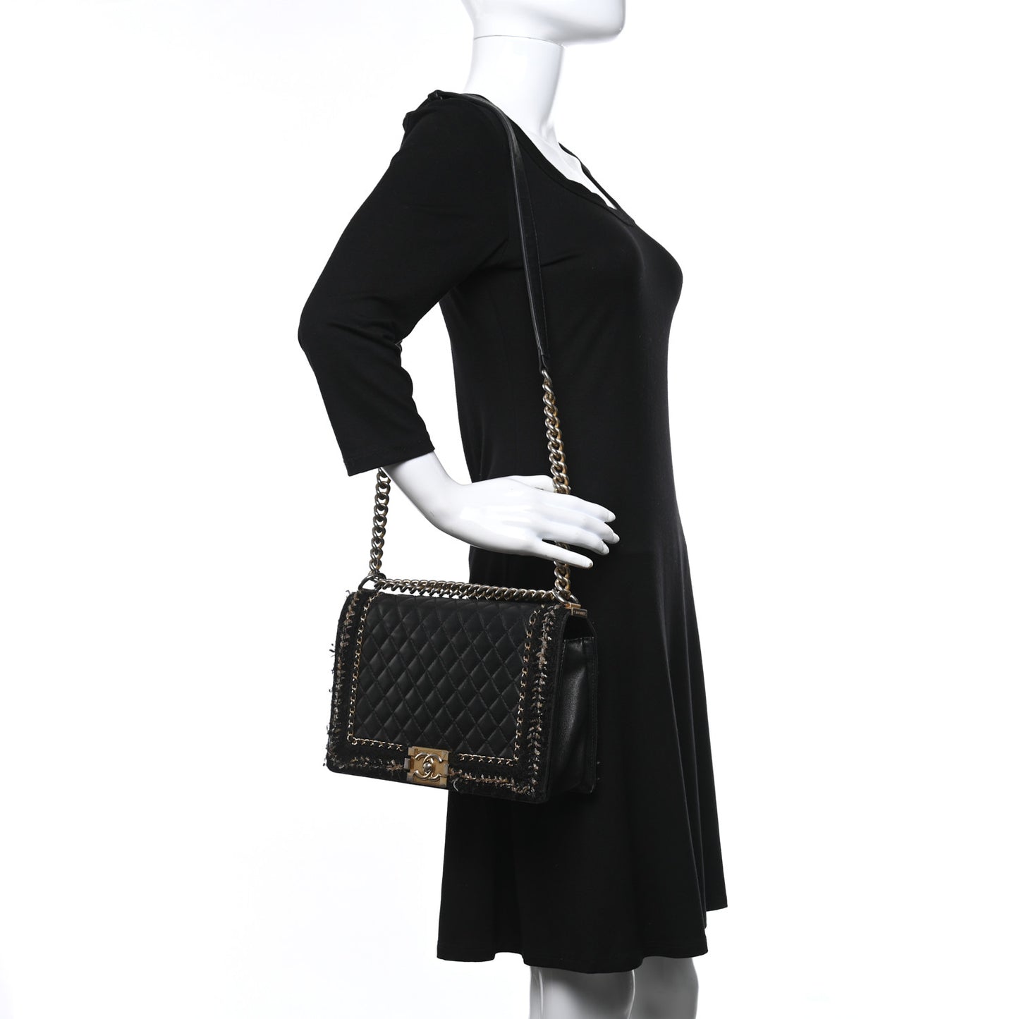 Tweed Lambskin Quilted New Medium Braided Jacket Boy Flap Black