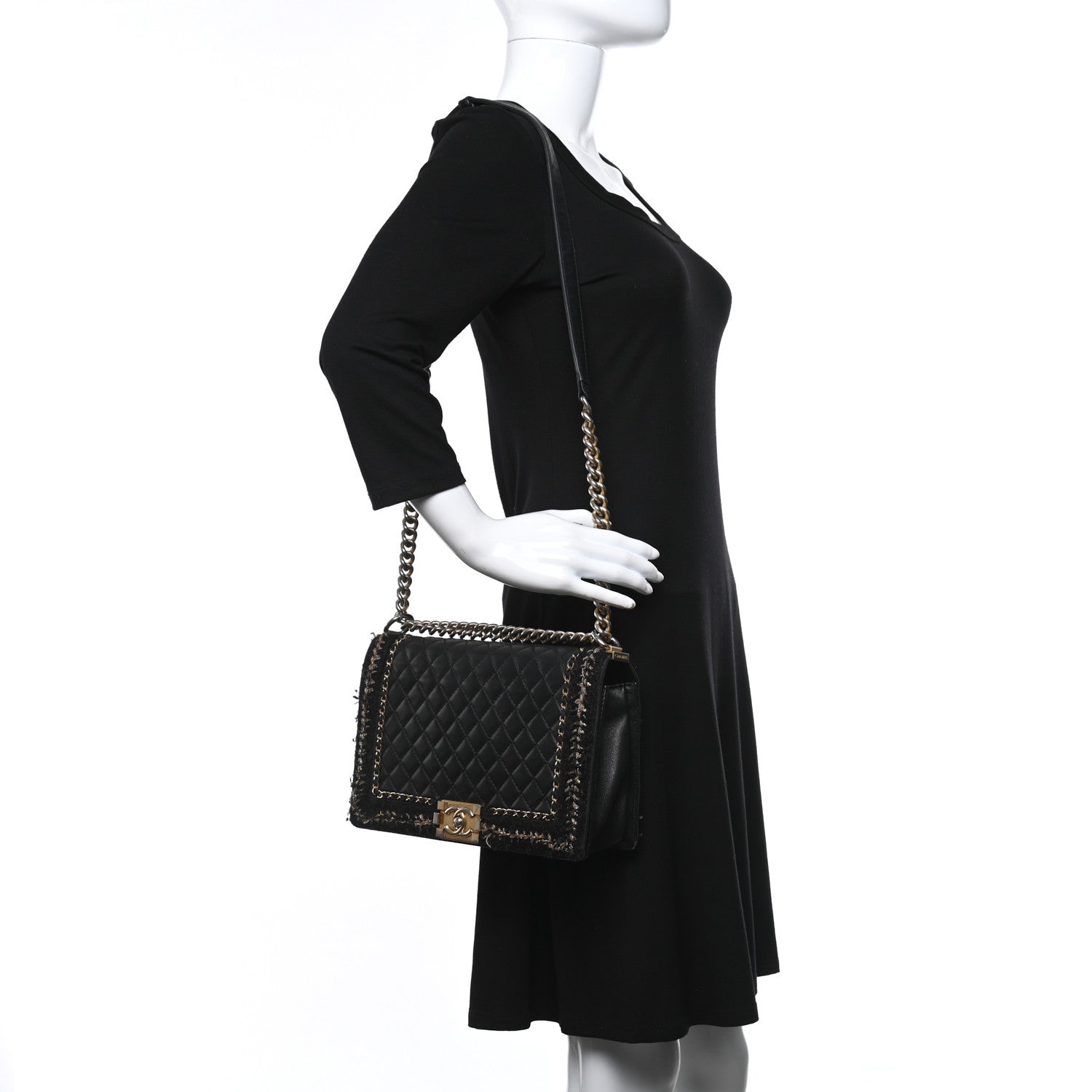 Chanel Tweed Lambskin Quilted New Medium Braided Jacket Boy Flap Black 2 of 31