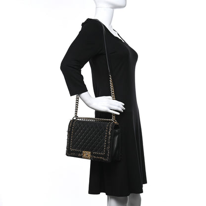 Chanel Tweed Lambskin Quilted New Medium Braided Jacket Boy Flap Black 2 of 31