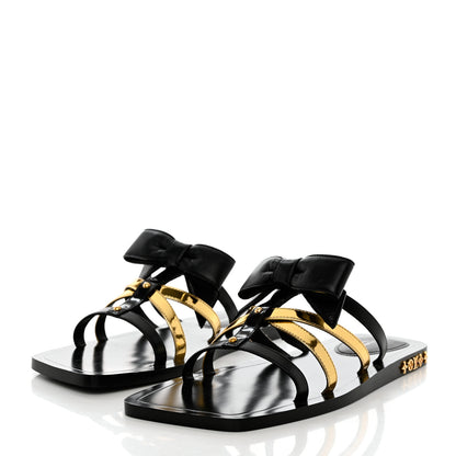 Louis Vuitton Metallic Calfskin Peplum Flat Sandals 37 Black Gold 3 of 6
