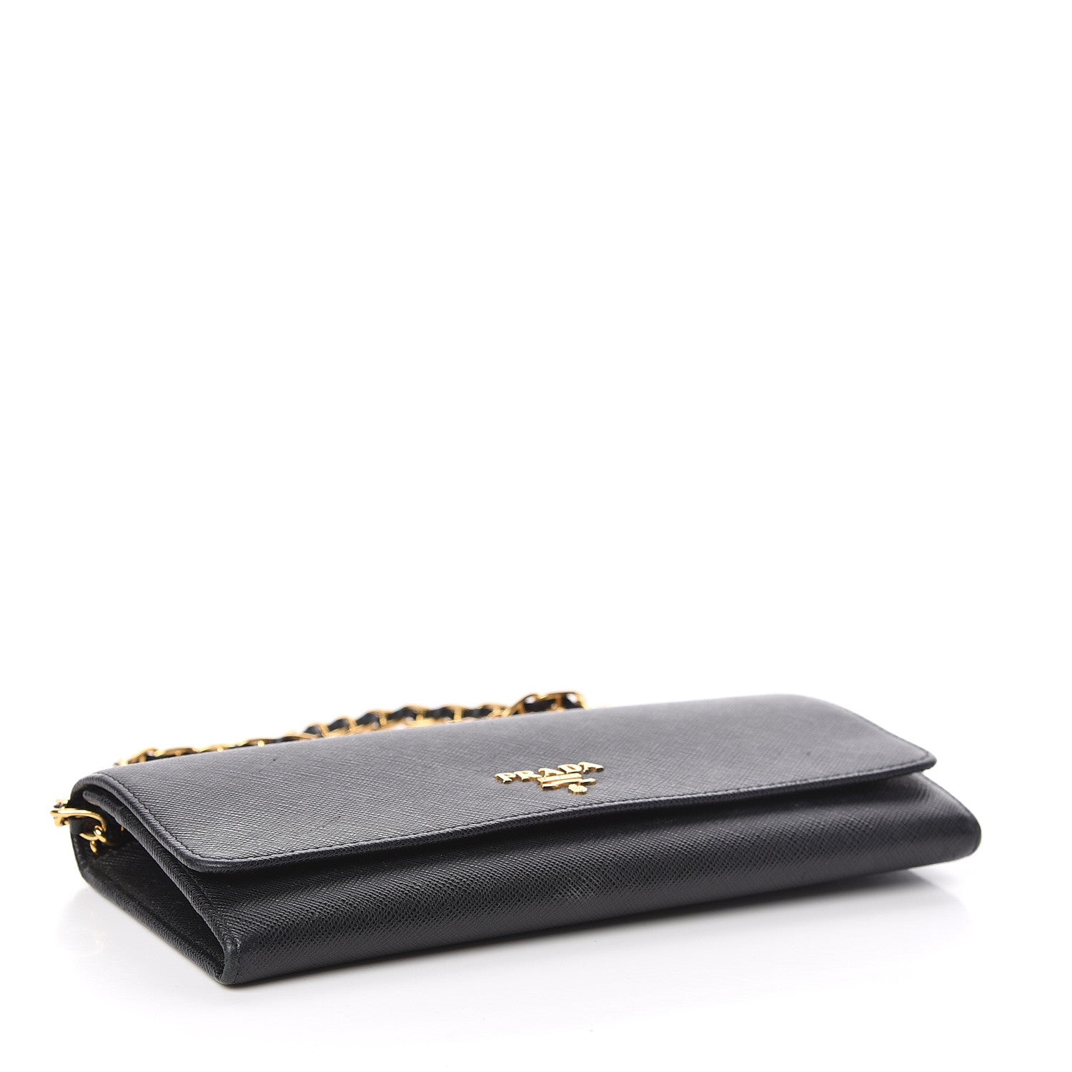 Prada Saffiano Metal Oro Chain Wallet Black 4 of 8