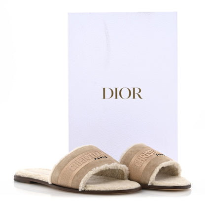Christian Dior Suede Goatskin Shearling Embroidered Dway Slide Sandals 38 Cookie 10 of 10