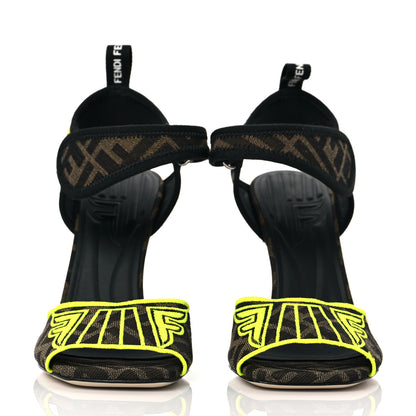 Fendi Fabric Jacquard Lycra FF FFreedom 105 Peep Toe Sandals 37.5 Tobacco Moro Giallo Black 2 of 7