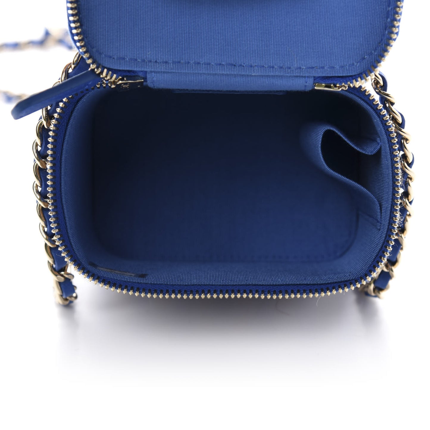 Raffia Jute Striped Mini Vanity Case With Chain Blue Beige