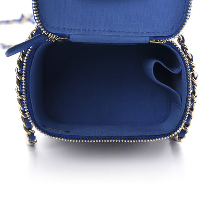 Chanel Raffia Jute Striped Mini Vanity Case With Chain Blue Beige 5 of 11