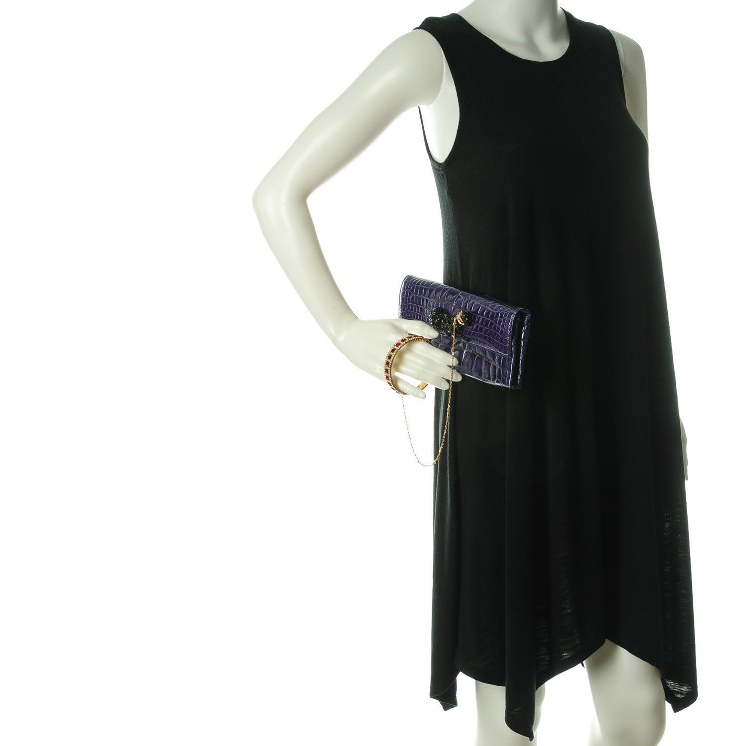 Valentino Garavani Crocodile Crystal Black Panther Bangle Clutch Purple 2 of 7