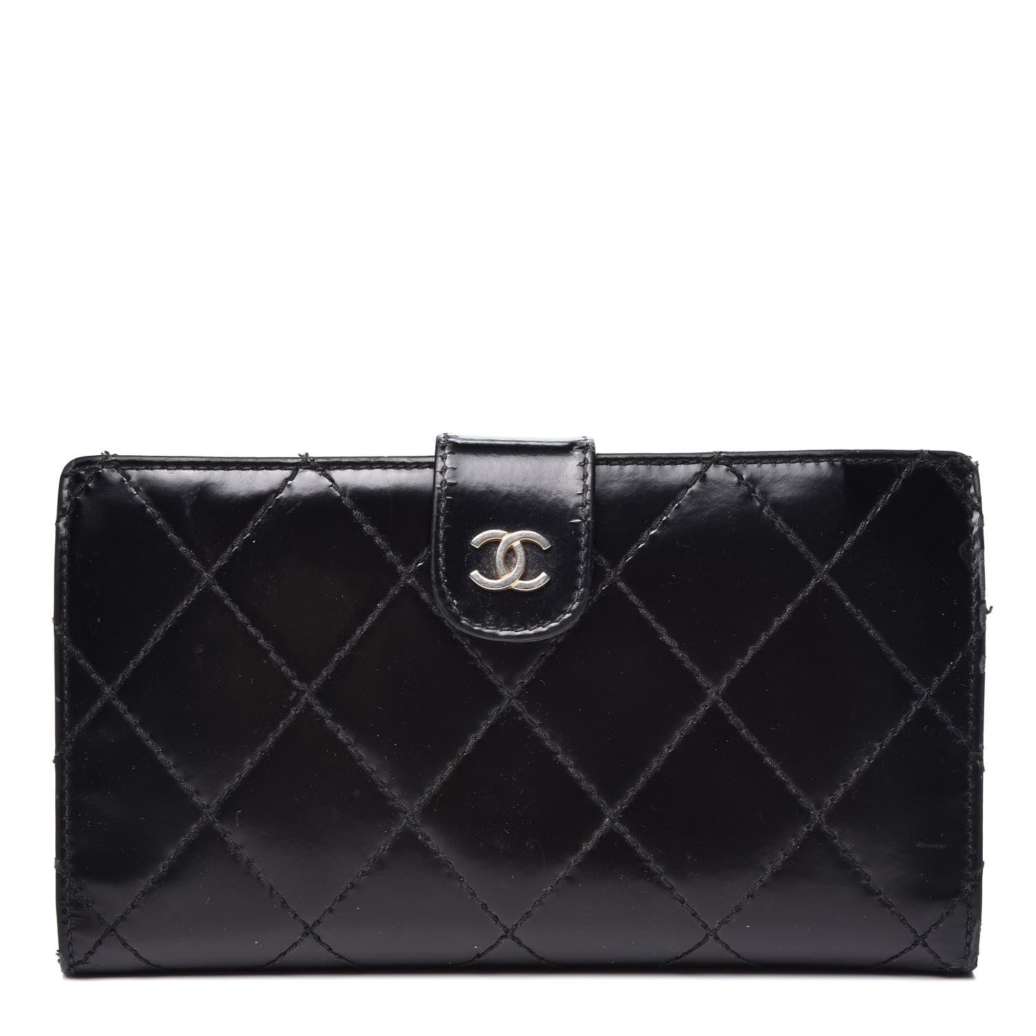 Chanel Glazed Calfskin Diamond Stitched French Wallet Black 1 of 17