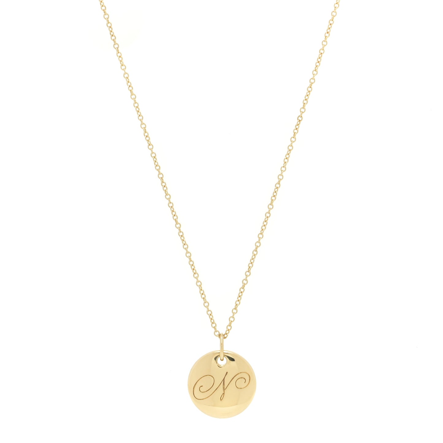 18K Yellow Gold Notes Letter N Disc Pendant Necklace