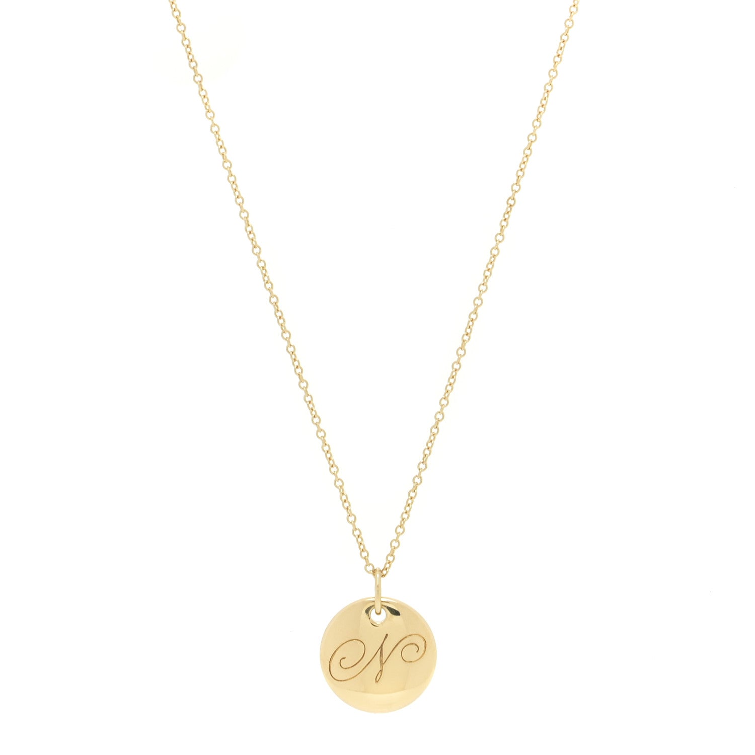 Tiffany 18K Yellow Gold Notes Letter N Disc Pendant Necklace 1 of 6