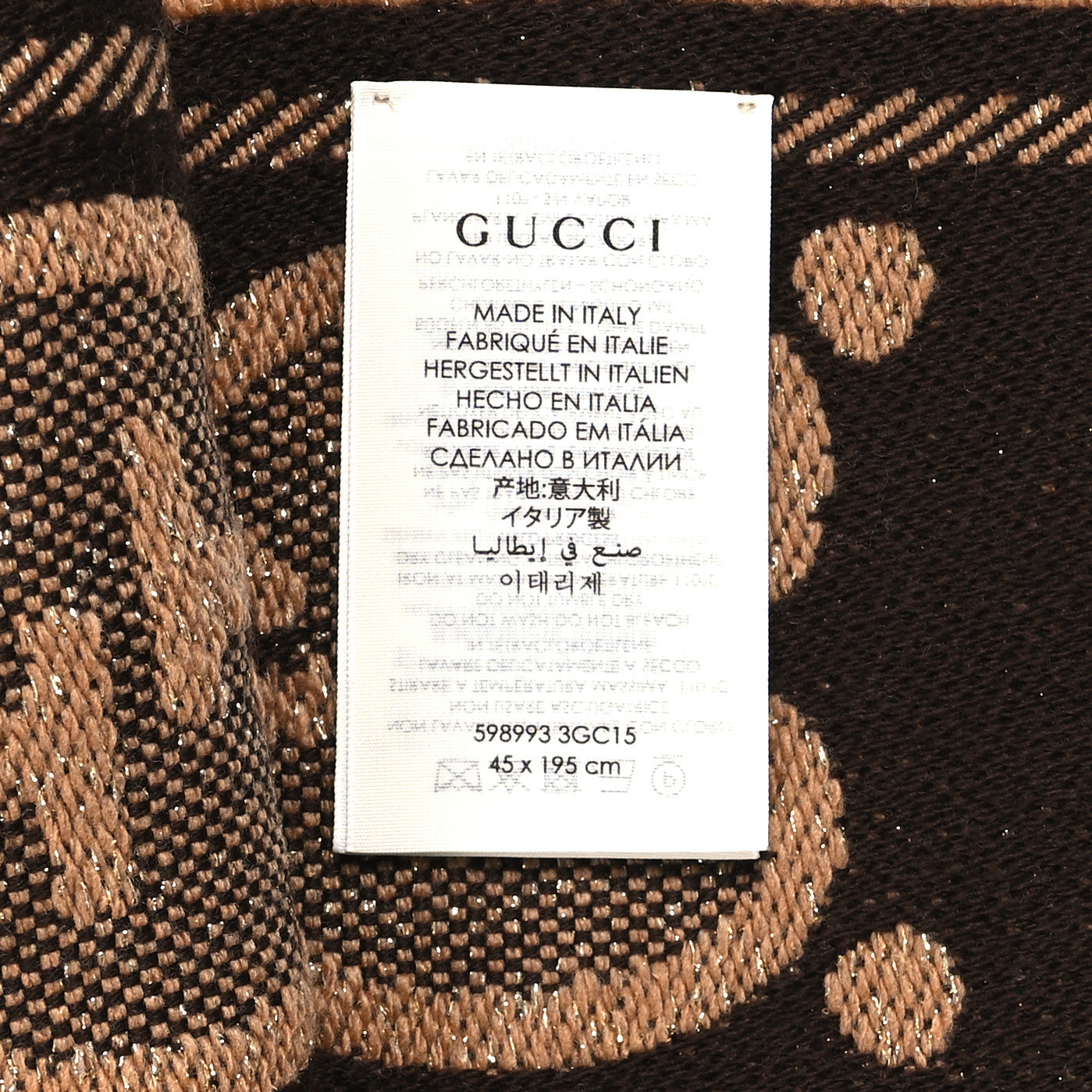 Gucci Wool Lame Jacquard Monogram Jumbo GG Lady Nest Lux Scarf
