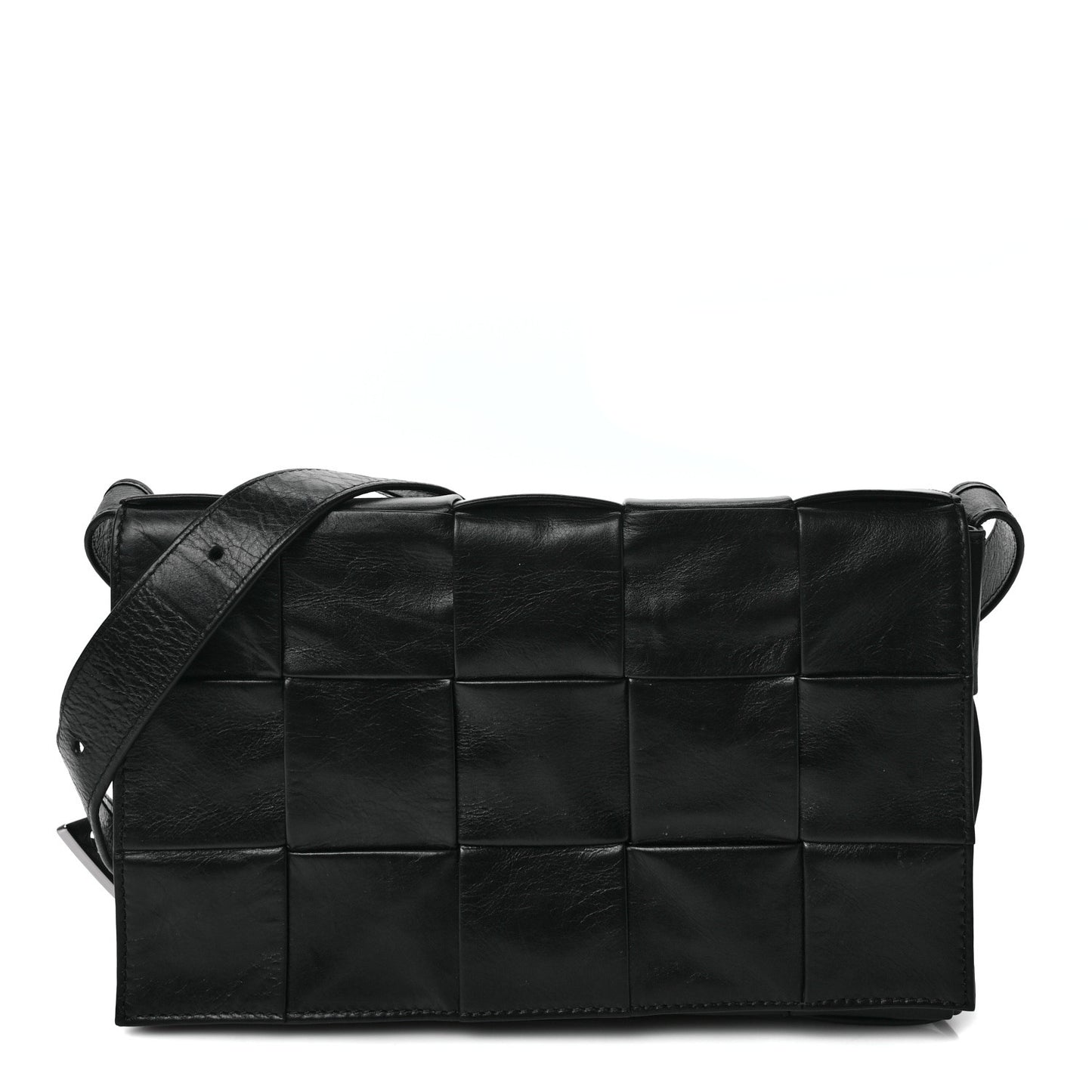 Paper Calfskin Maxi Intreccio Cassette Crossbody Bag Black