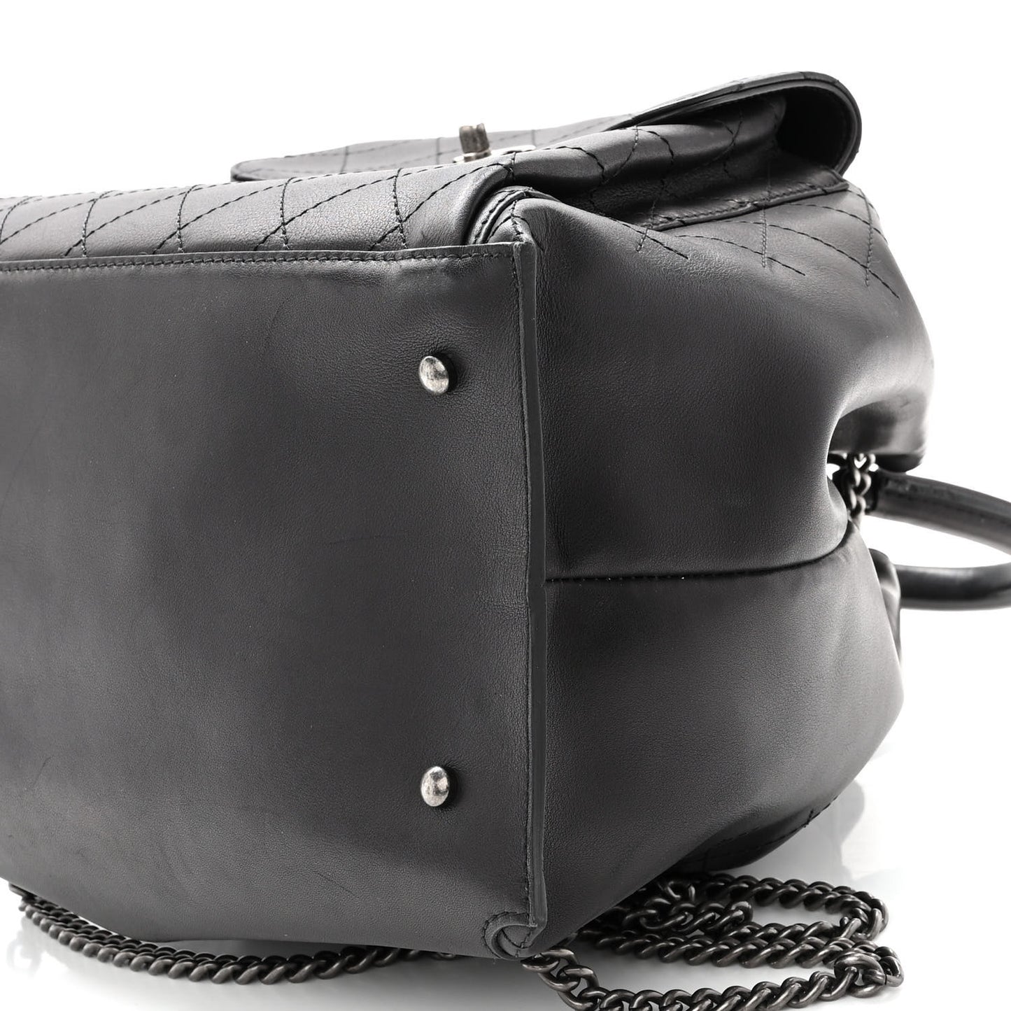 Calfskin Stitched Large Urban Luxury Drawstring Backpack Black
