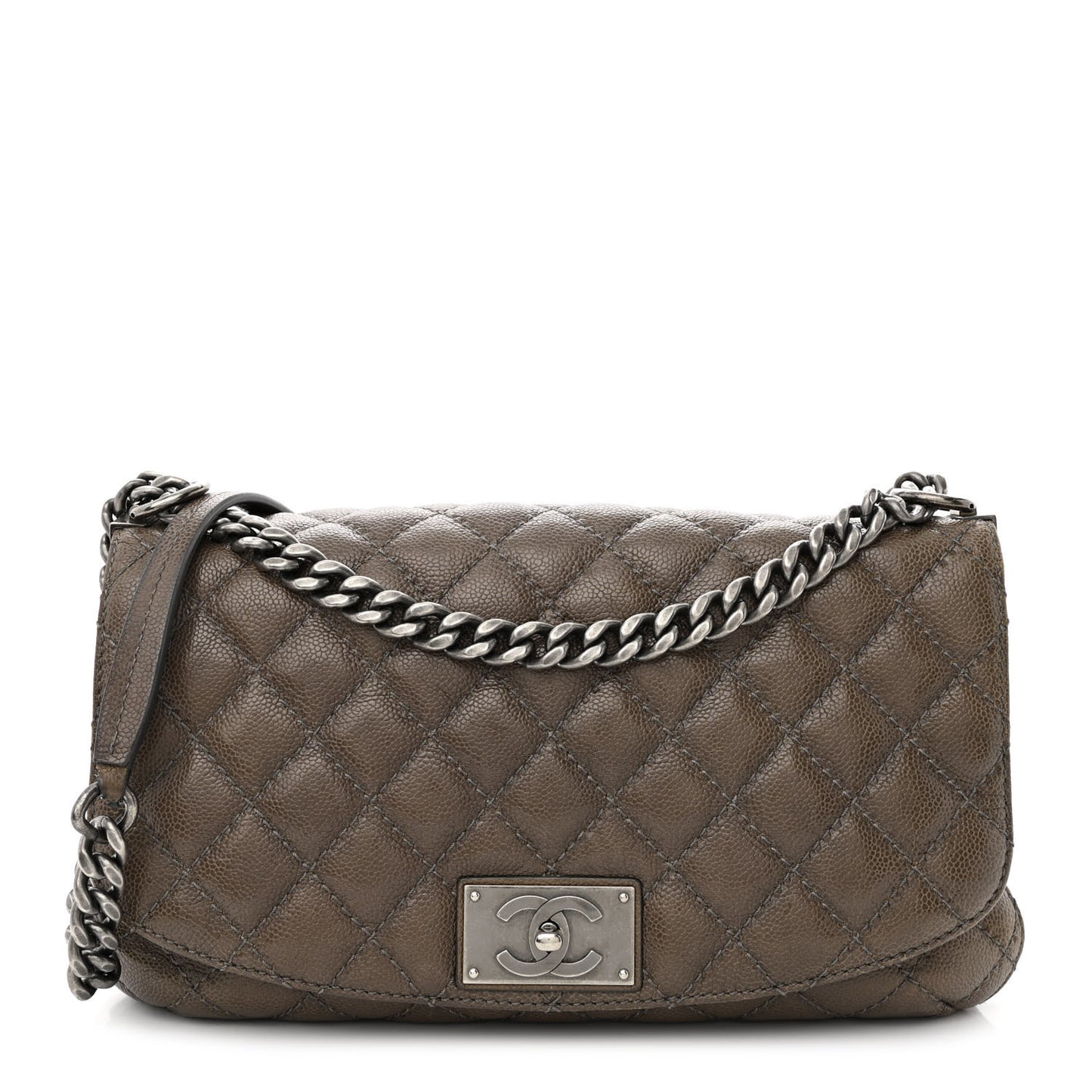 Glazed Caviar Medium Flap Khaki
