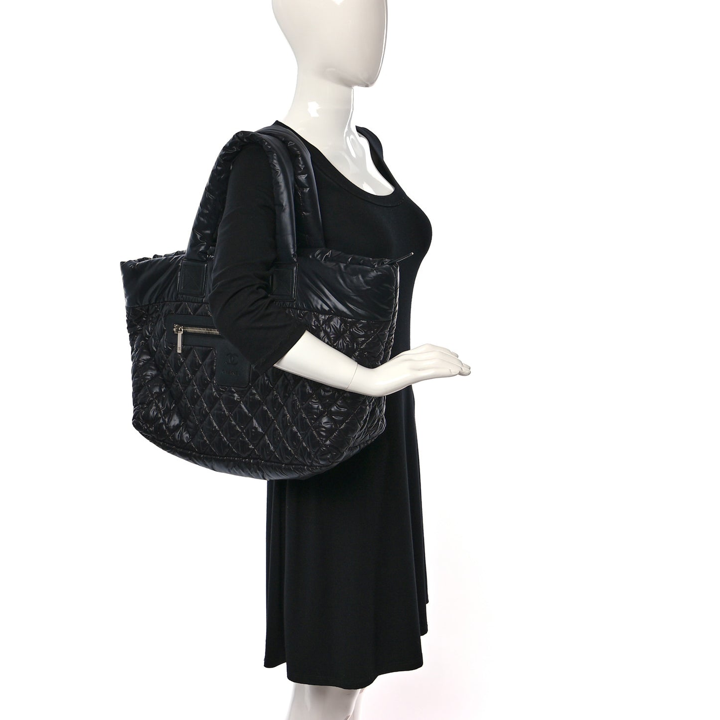 Nylon Quilted Large Coco Cocoon Tote Black