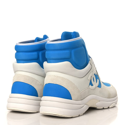 Chanel Suede Calfskin Lambskin High Top CC Sneakers 38 White Blue 4 of 7