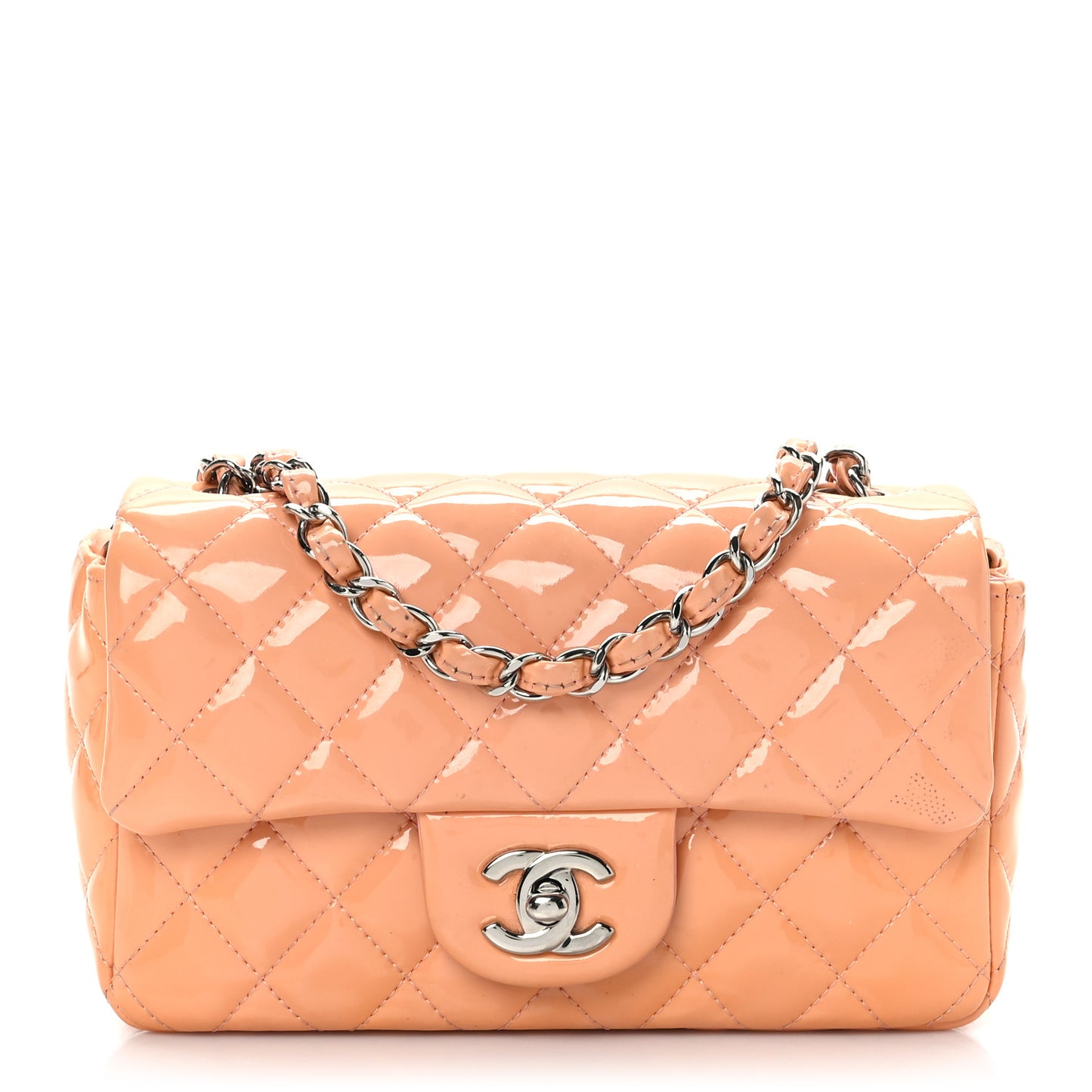 Patent Calfskin Quilted Mini Rectangular Flap Light Pink