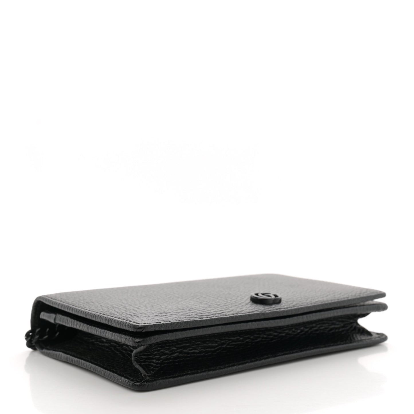 Dollar Calfskin Enamel Monochrome Mini GG Marmont Chain Wallet Black