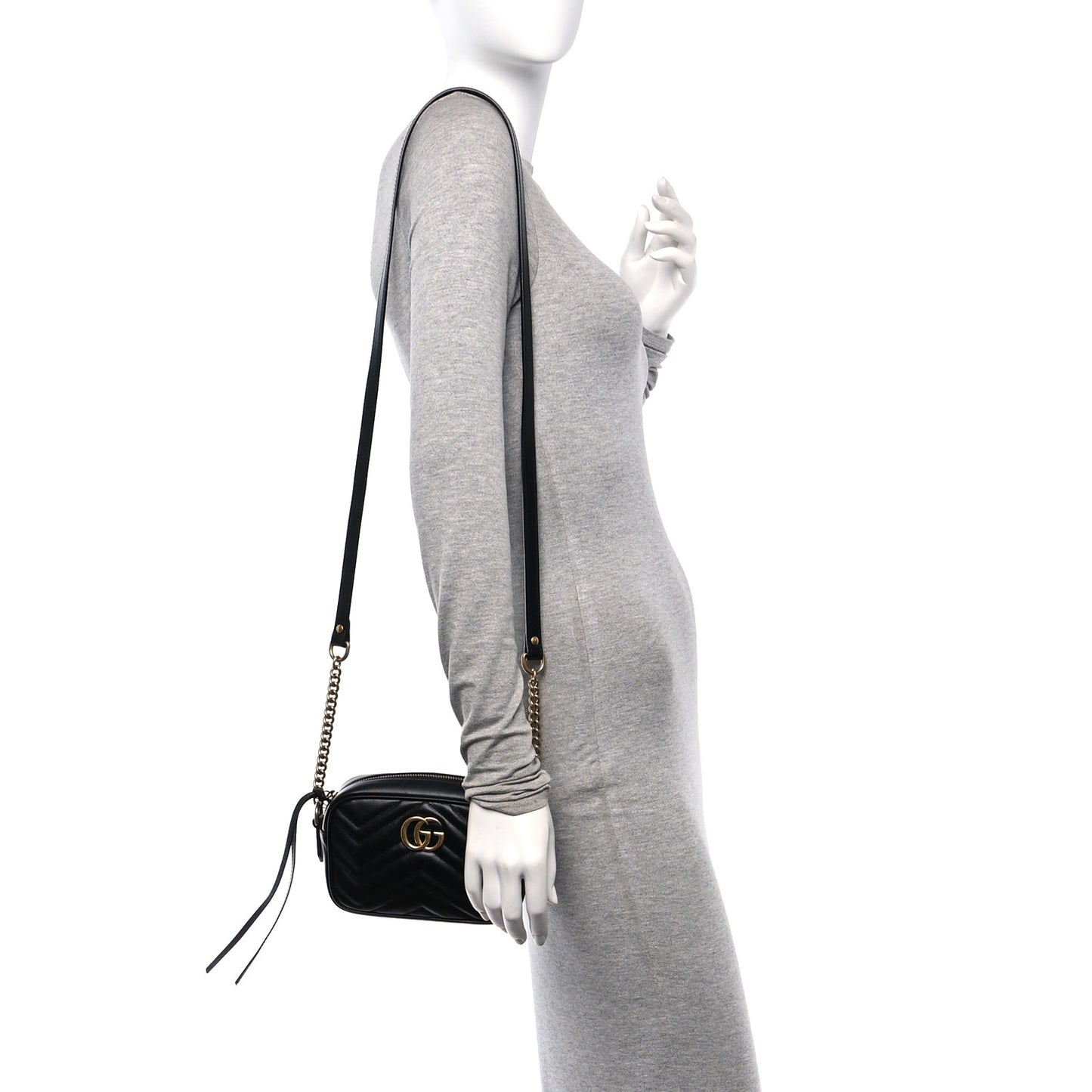 Calfskin Matelasse Mini GG Marmont Chain Shoulder Bag Black