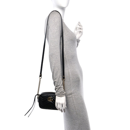 Gucci Calfskin Matelasse Mini GG Marmont Chain Shoulder Bag Black 2 of 11