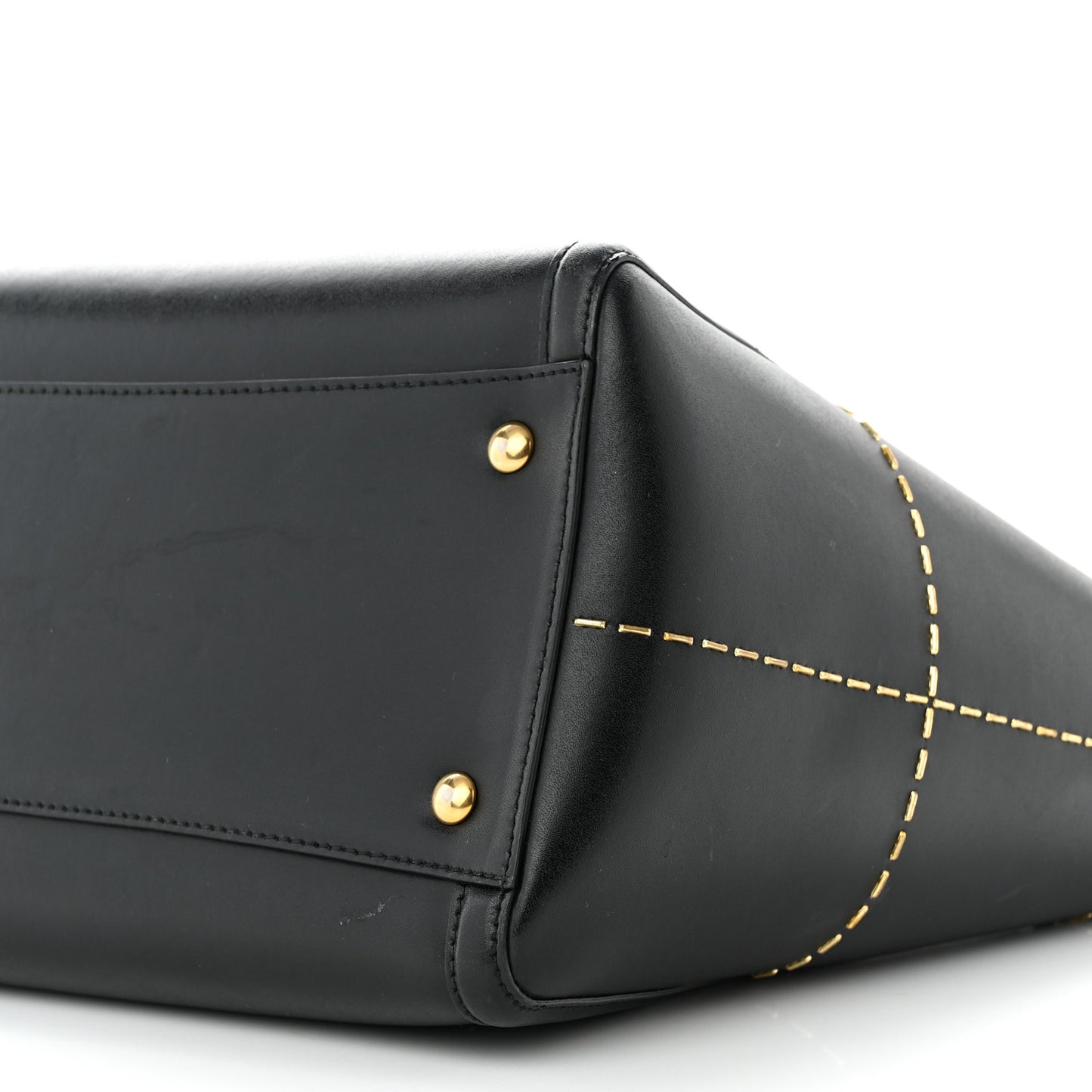 Calfskin Stitched Double Handle Medium Amy Tote Black