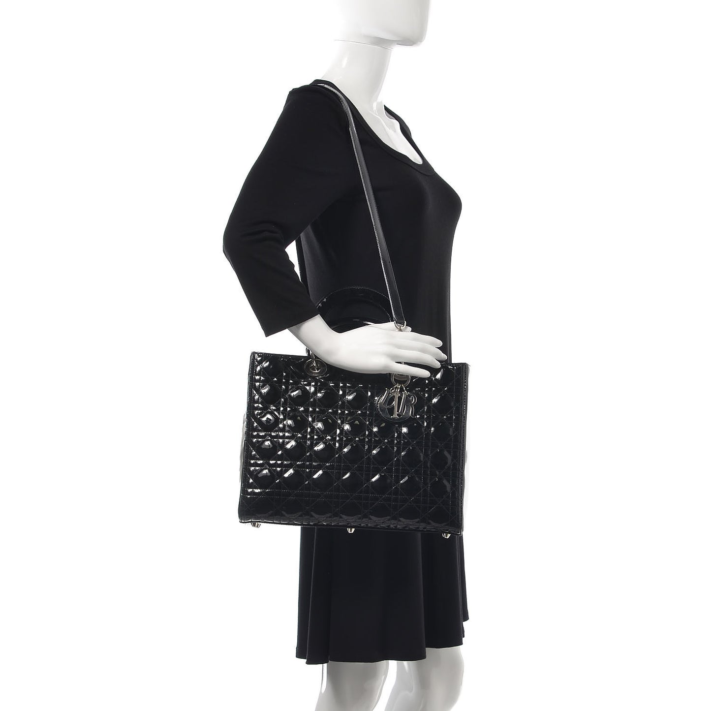 Patent Cannage Large Lady Dior Black