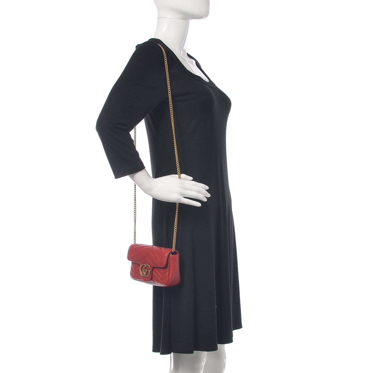 Calfskin Matelasse Super Mini GG Marmont Shoulder Bag Hibiscus Red