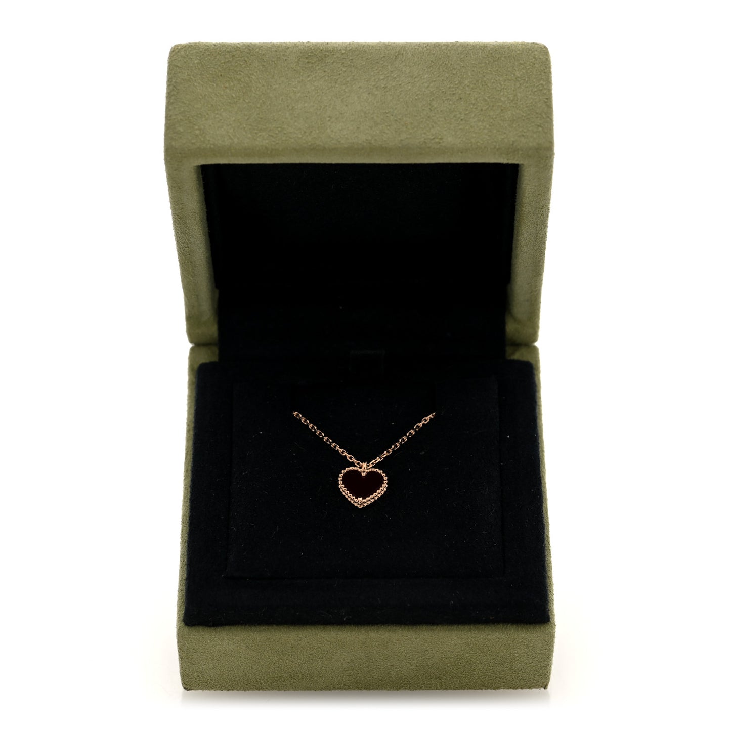 18k Rose Gold Carnelian Sweet Alhambra Heart Pendant Necklace