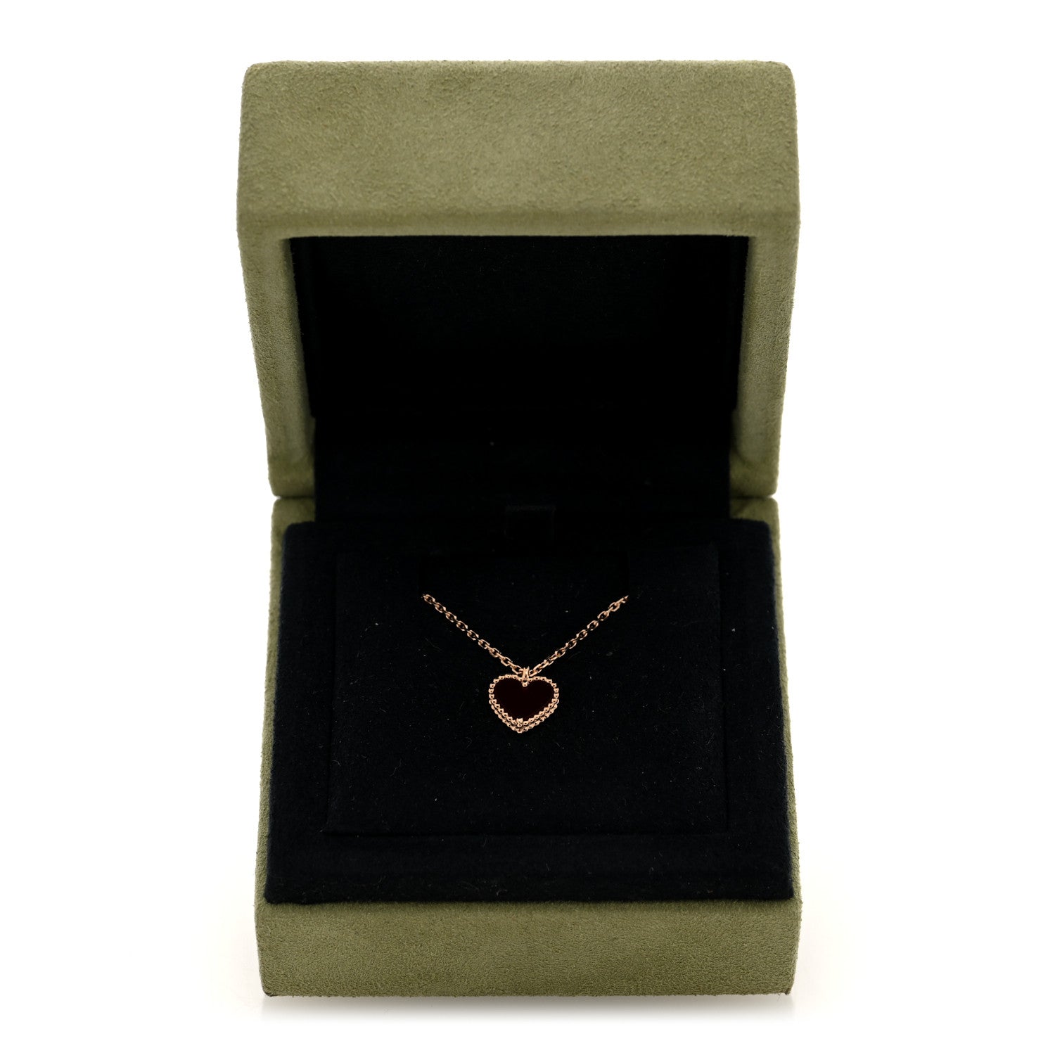 Van Cleef & Arpels 18k Rose Gold Carnelian Sweet Alhambra Heart Pendant Necklace 5 of 5
