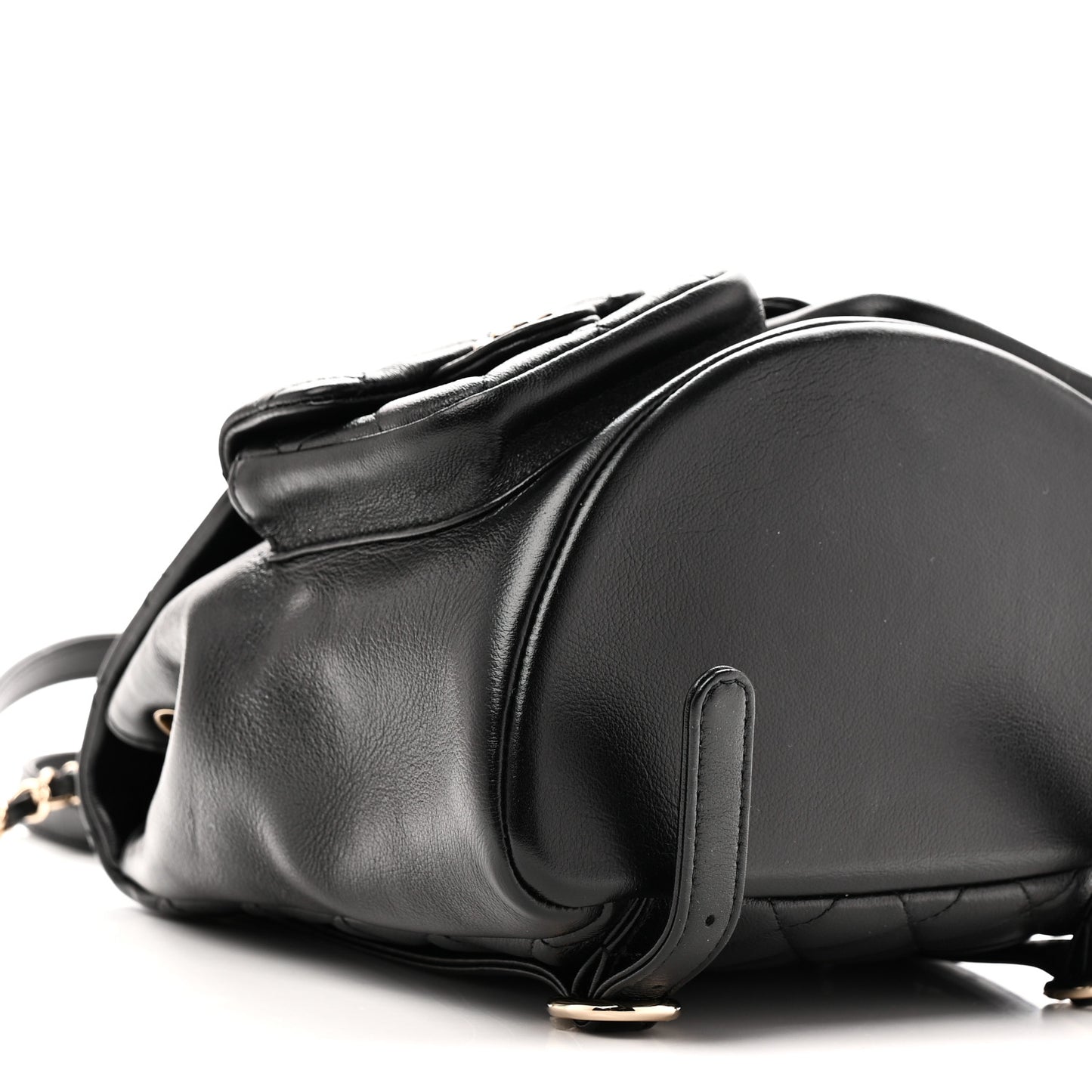 Calfskin Quilted Medium Duma Pockets Drawstring Backpack Black
