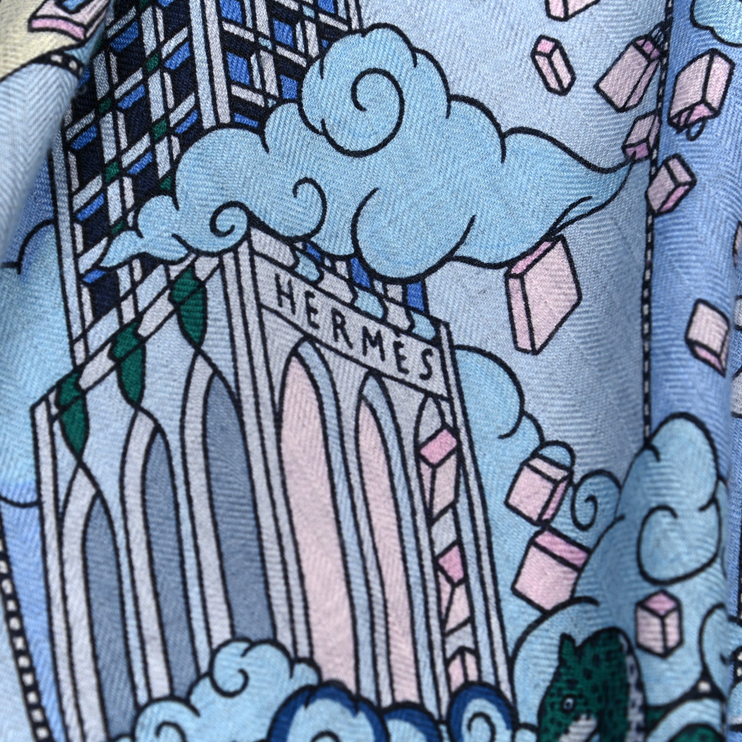 Hermes Cashmere Silk L'Epopee D'Hermes Shawl 140 Bleu Ciel Rose Pale Jaune 2 of 5