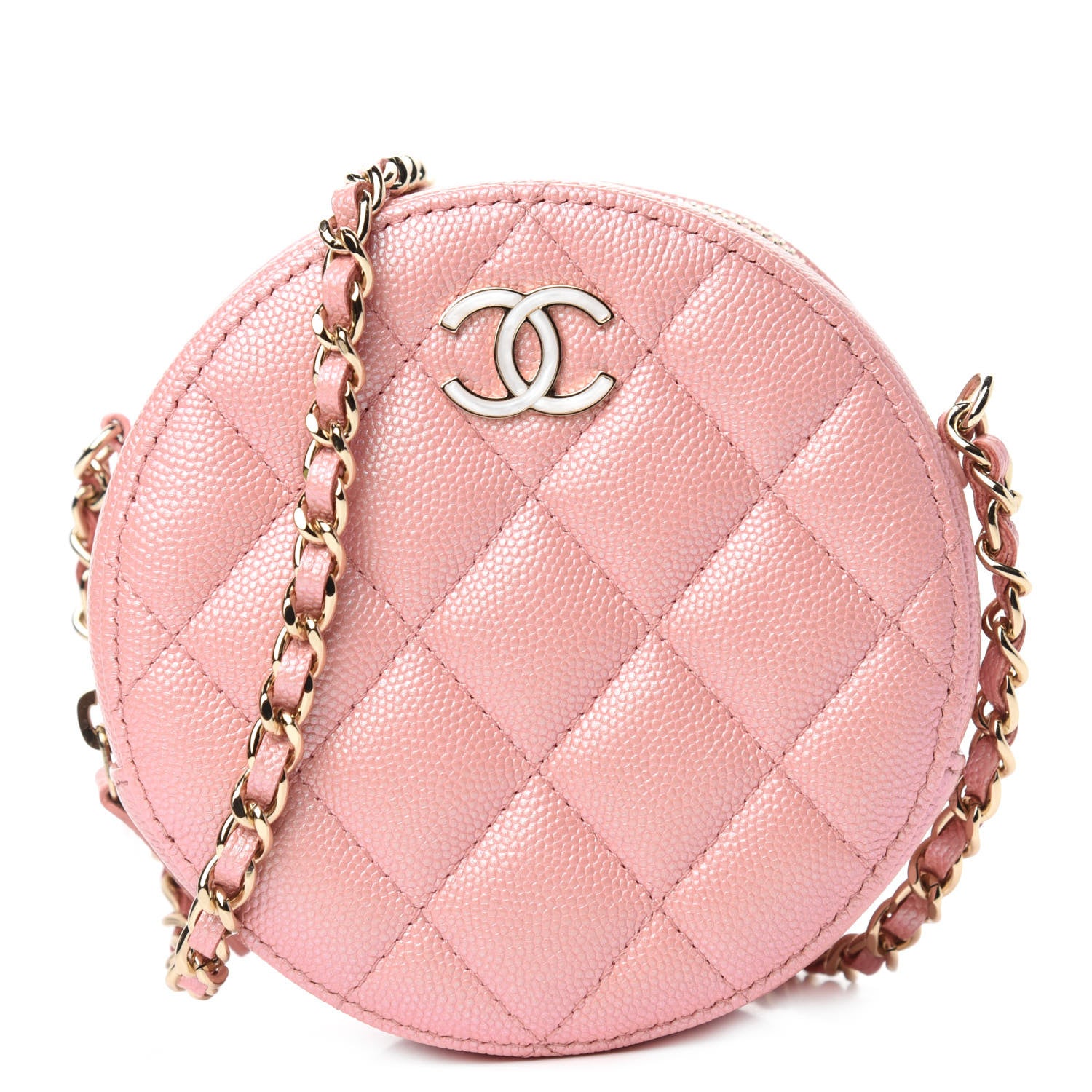 Chanel Iridescent Caviar Resin Quilted Round Clutch With Chain Pink 1 of 11