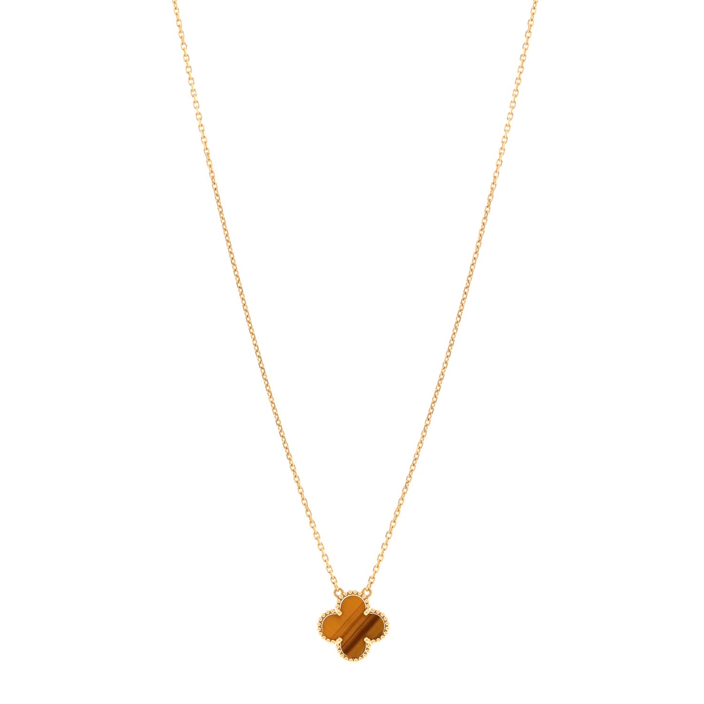 18K Yellow Gold Tiger Eye Vintage Alhambra Pendant Necklace