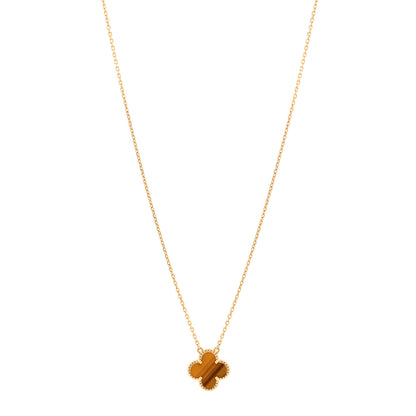 Van Cleef & Arpels 18K Yellow Gold Tiger Eye Vintage Alhambra Pendant Necklace 1 of 5