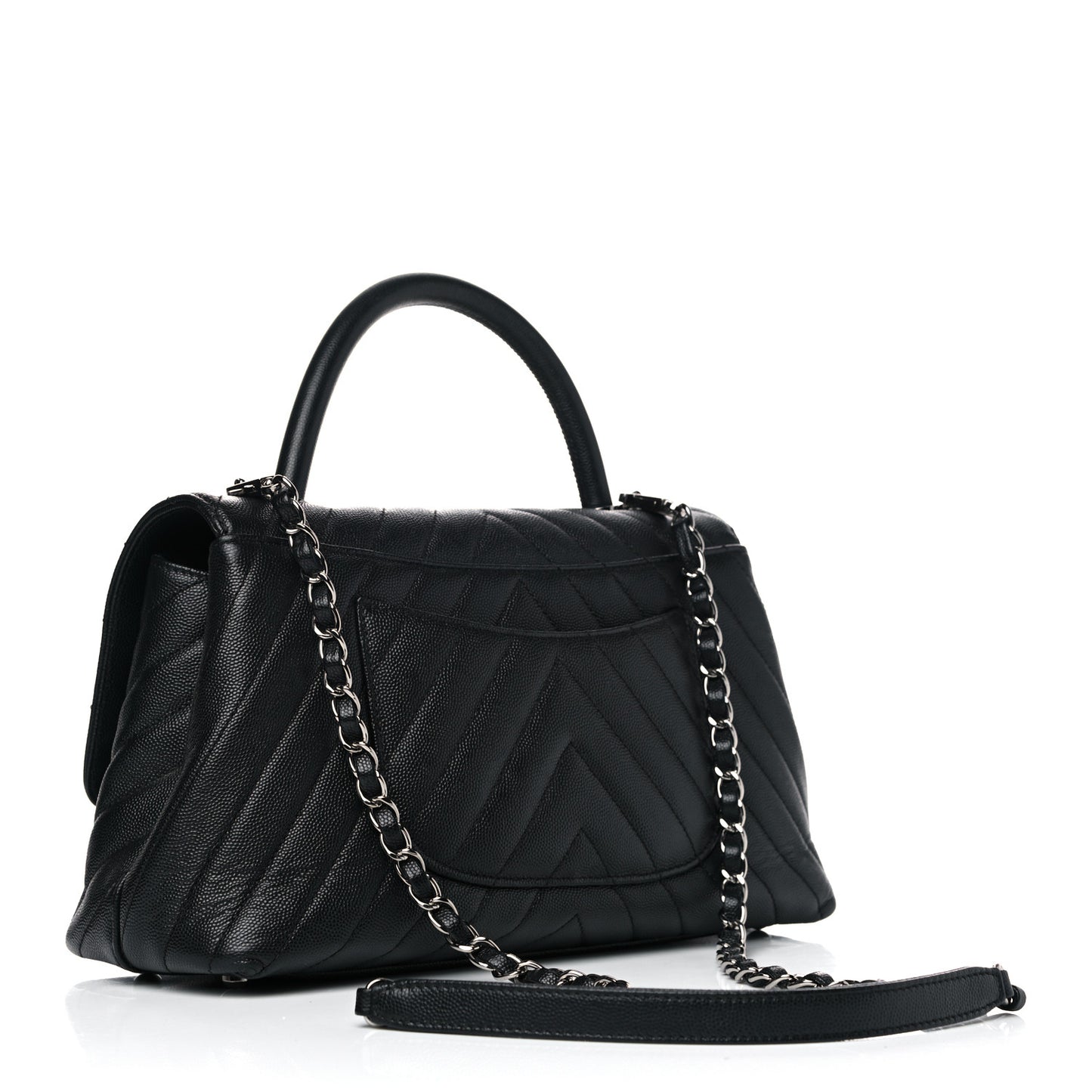 Caviar Chevron Quilted Small Coco Handle Flap Black