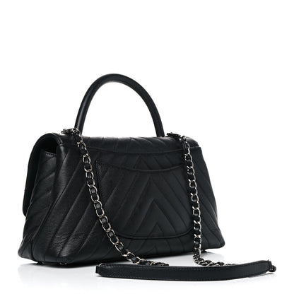 Chanel Caviar Chevron Quilted Small Coco Handle Flap Black 3 of 15