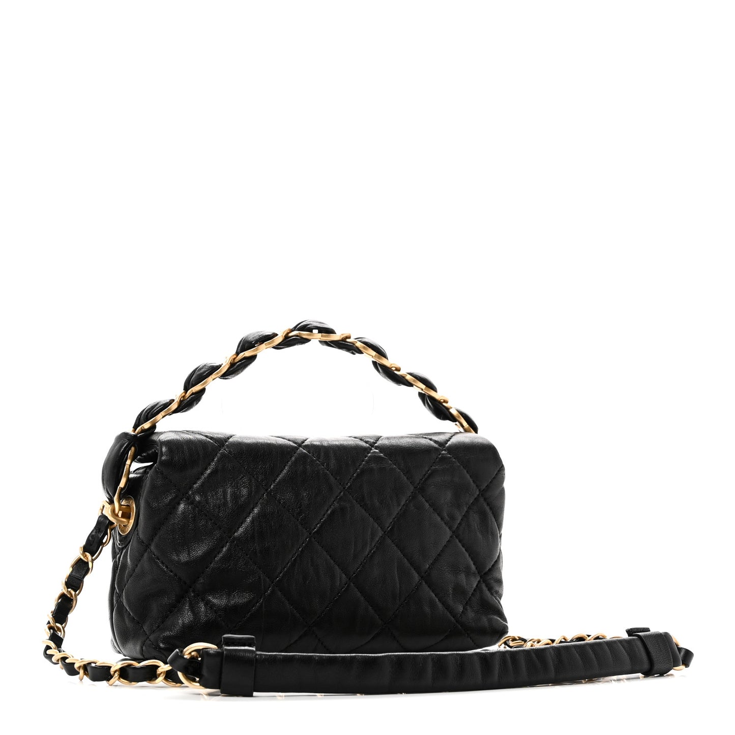 Crumpled Lambskin Quilted Small CC Links Shoulder Bag Black