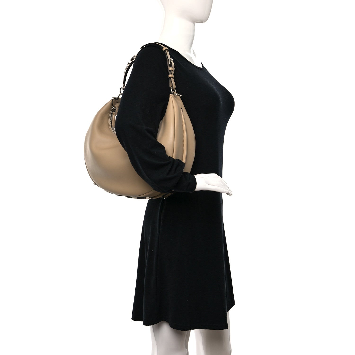 Fendi Vitello Grace Matte Metal Handle Medium Fendigraphy Hobo Bag Beige Amido 2 of 9