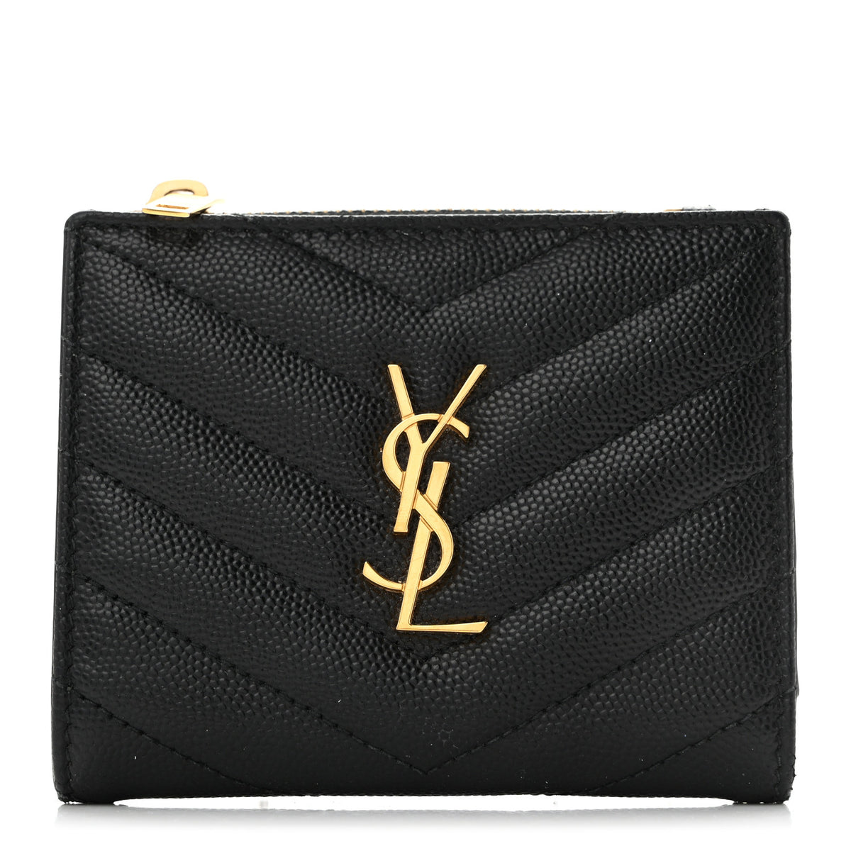 Saint Laurent Grain De Poudre Matelasse Chevron Monogram Zipped Card Case Black 1 of 10