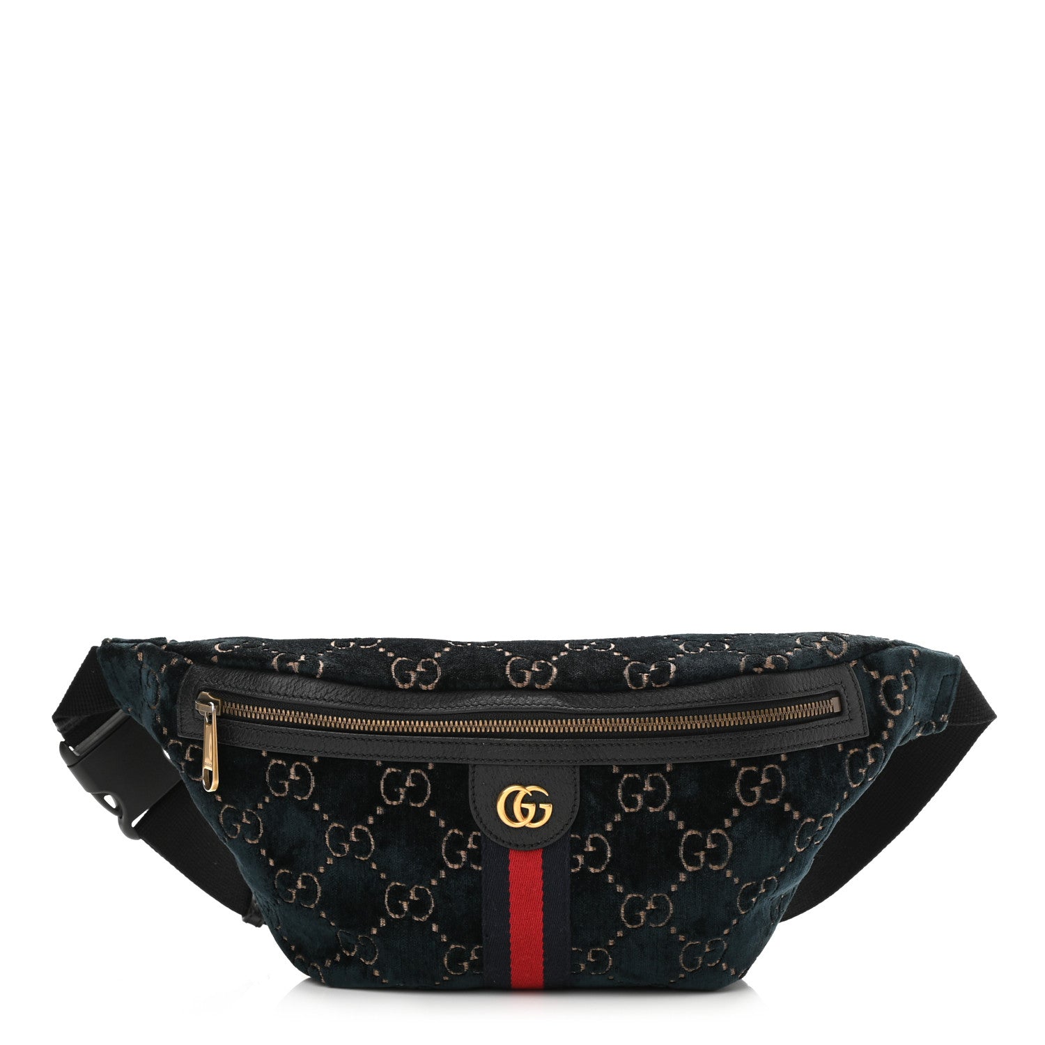 Gucci Velvet GG Monogram Web Belt Bag Blue Beige 1 of 8