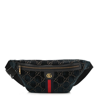 Gucci Velvet GG Monogram Web Belt Bag Blue Beige 1 of 8