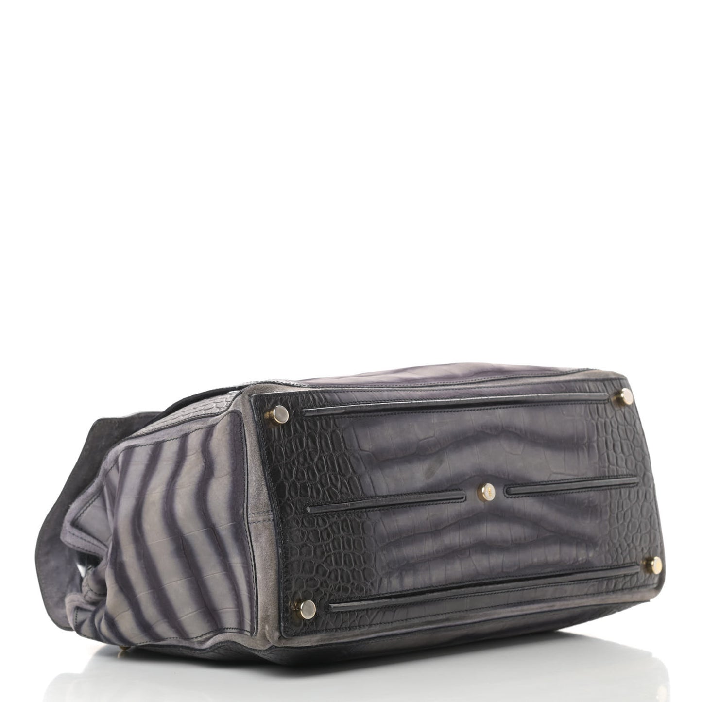 Nubuck Calfskin Crocodile Embossed Large Muse Two Grey