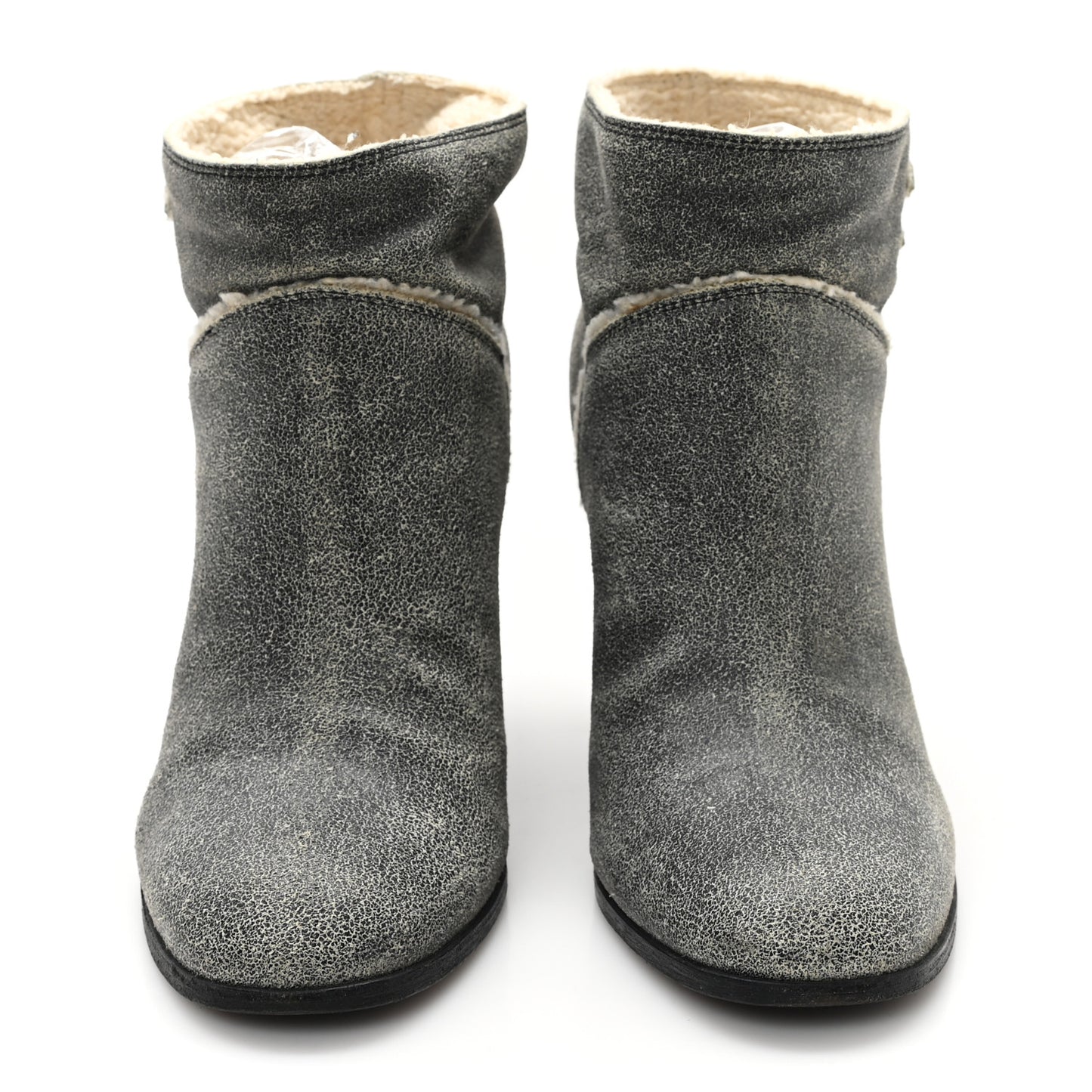 Suede Calfskin Shearling CC Ankle Boots 37 Beige