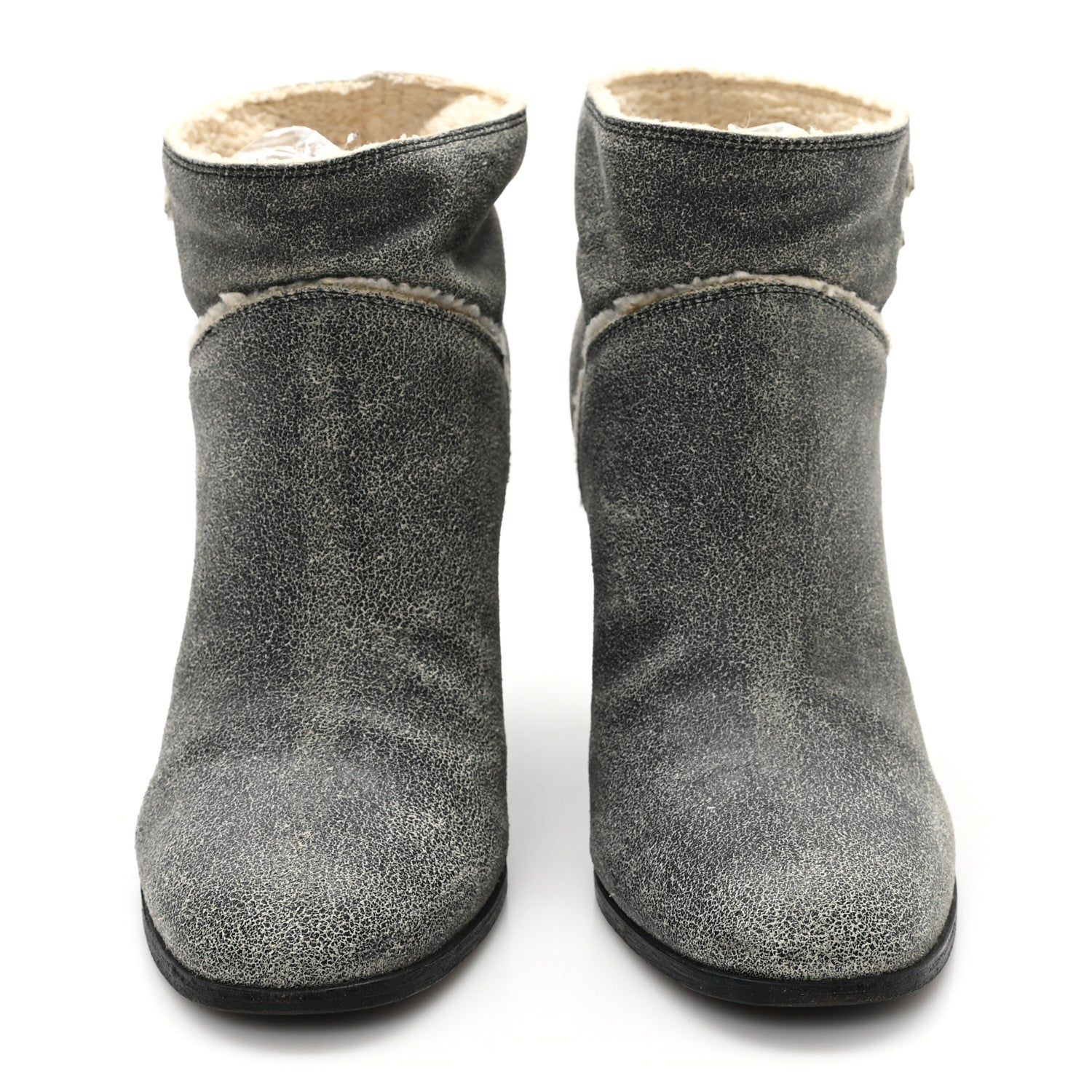 Chanel Suede Calfskin Shearling CC Ankle Boots 37 Beige 3 of 9