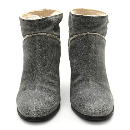 Chanel Suede Calfskin Shearling CC Ankle Boots 37 Beige 3 of 9