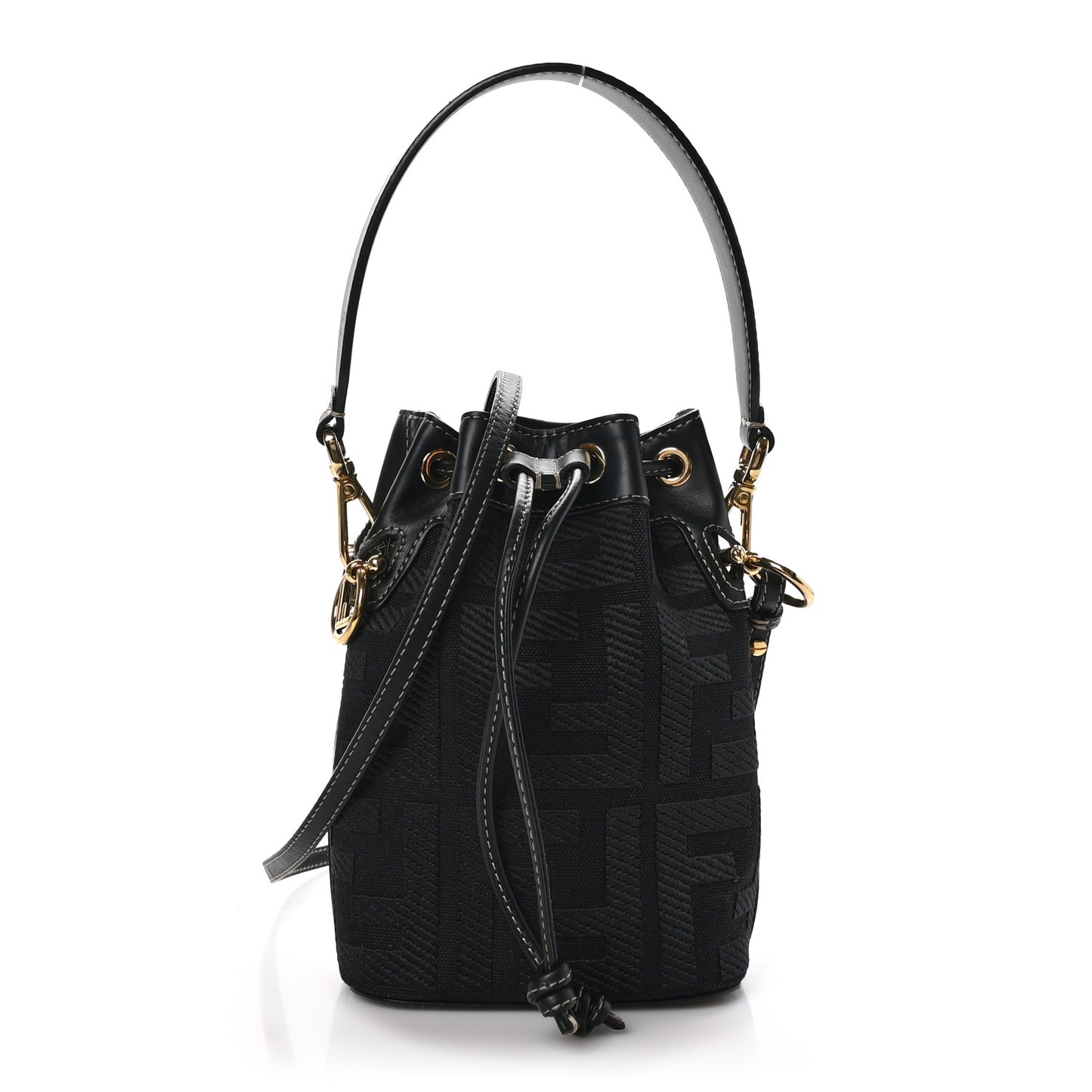 Canvas Vitello King F is Fendi FF Embroidered Mini Mon Tresor Bucket Bag Black