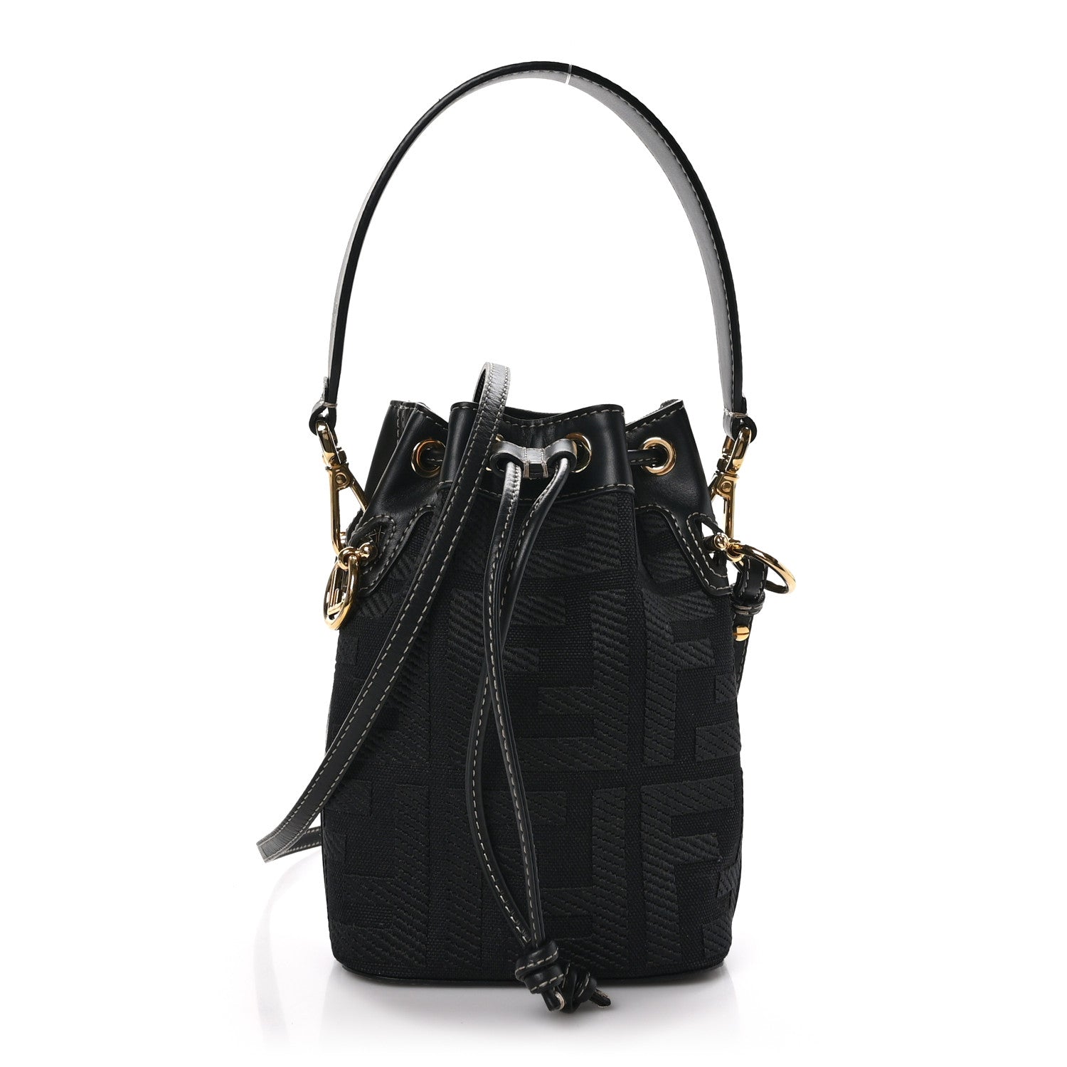 Fendi Canvas Vitello King F is Fendi FF Embroidered Mini Mon Tresor Bucket Bag Black 1 of 9