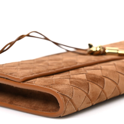 Bottega Veneta Suede Intrecciato Long Andiamo Top Handle Clutch Amber 10 of 11
