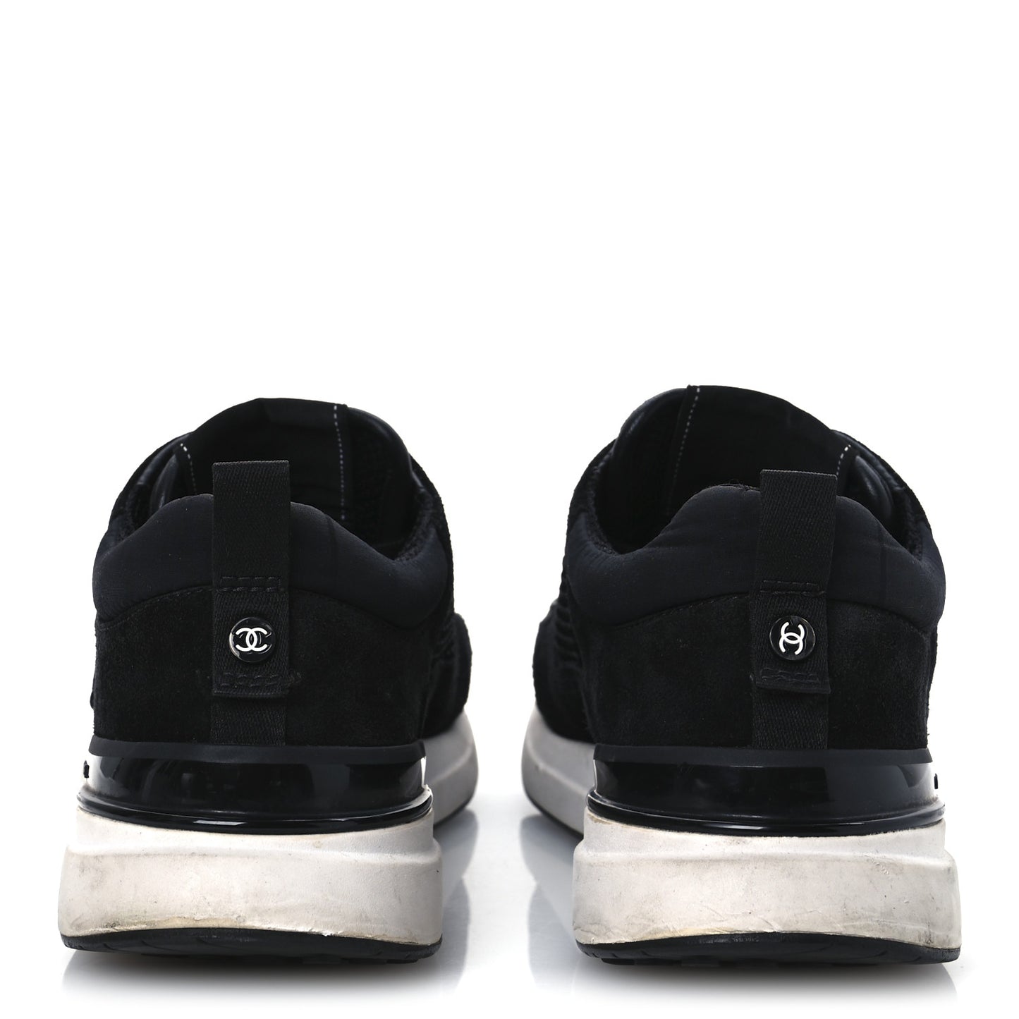 Calfskin Mesh Lycra Suede Womens Logo Sneakers 40 Black